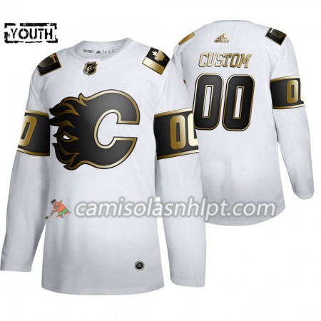 Camisola Calgary Flames Personalizado Adidas 2019-2020 Golden Edition Branco Authentic - Criança